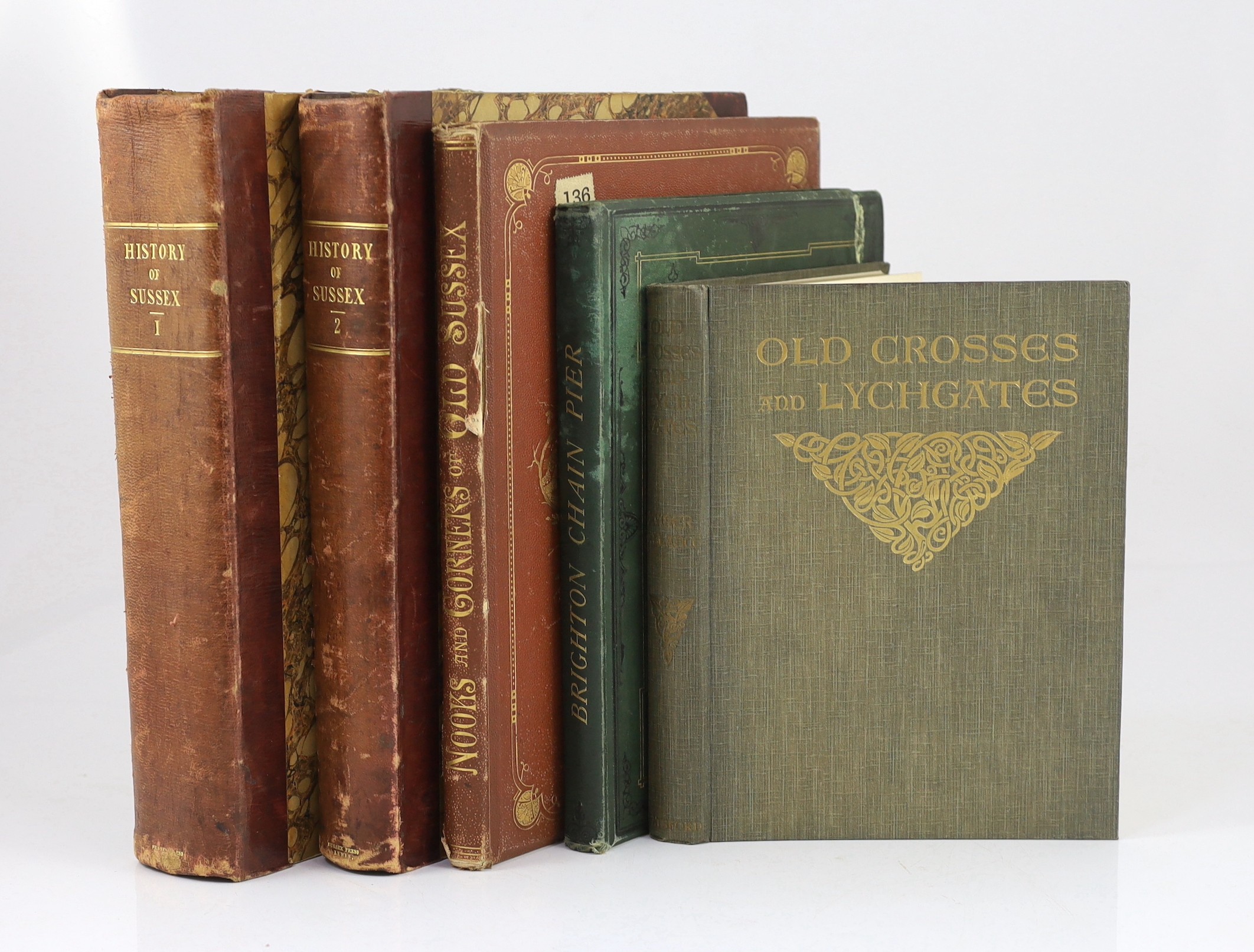 Horsfield, Thomas Walker - The History, Antiquities, and Topography of the County of Sussex, 2 vols, 4to, 2 folding maps of Sussex,(map in vol.1 torn), 2 engraved portrait frontispieces (loose in vol. 1), 54 plates, cont